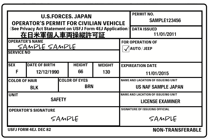 U.S. SOFA Military License